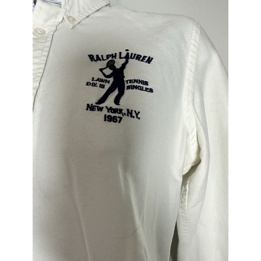 Polo by Ralph Lauren Cream Button-Down Shirt with Navy Logo - Picture 2 of 6